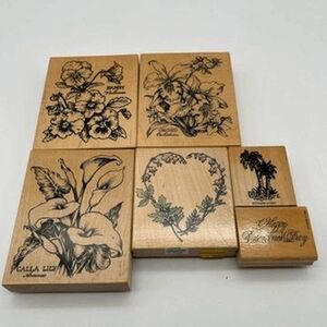 Lot of 6 Rubber Stamps for Crafting Floral Valentine’s Day Orchid Calla Lily